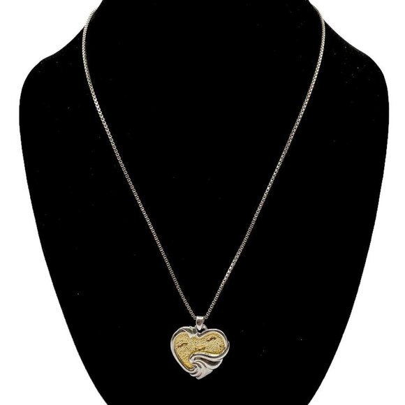 Gorham Sterling Silver .925 Footprints Two-Tone Reversible Pendant Necklace - Picture 2 of 6